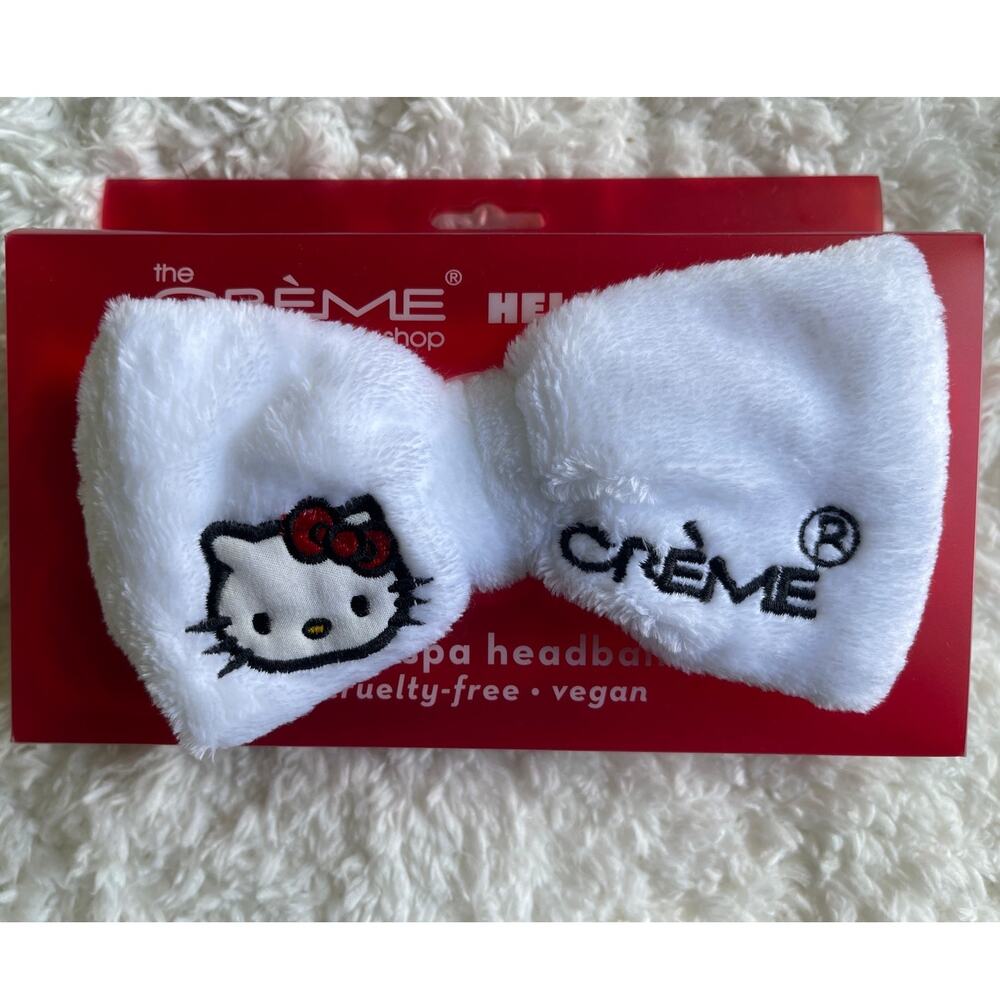 The Creme Shop Hello Kitty Plush Spa Headband White Bow Embroidered NEW Plush